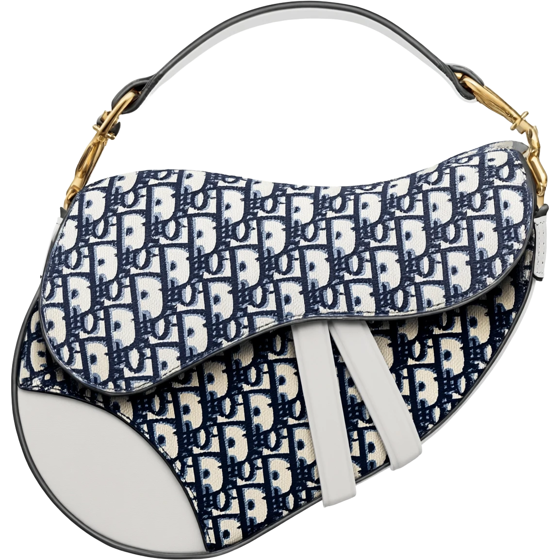 white dior printed saddle bag emoji