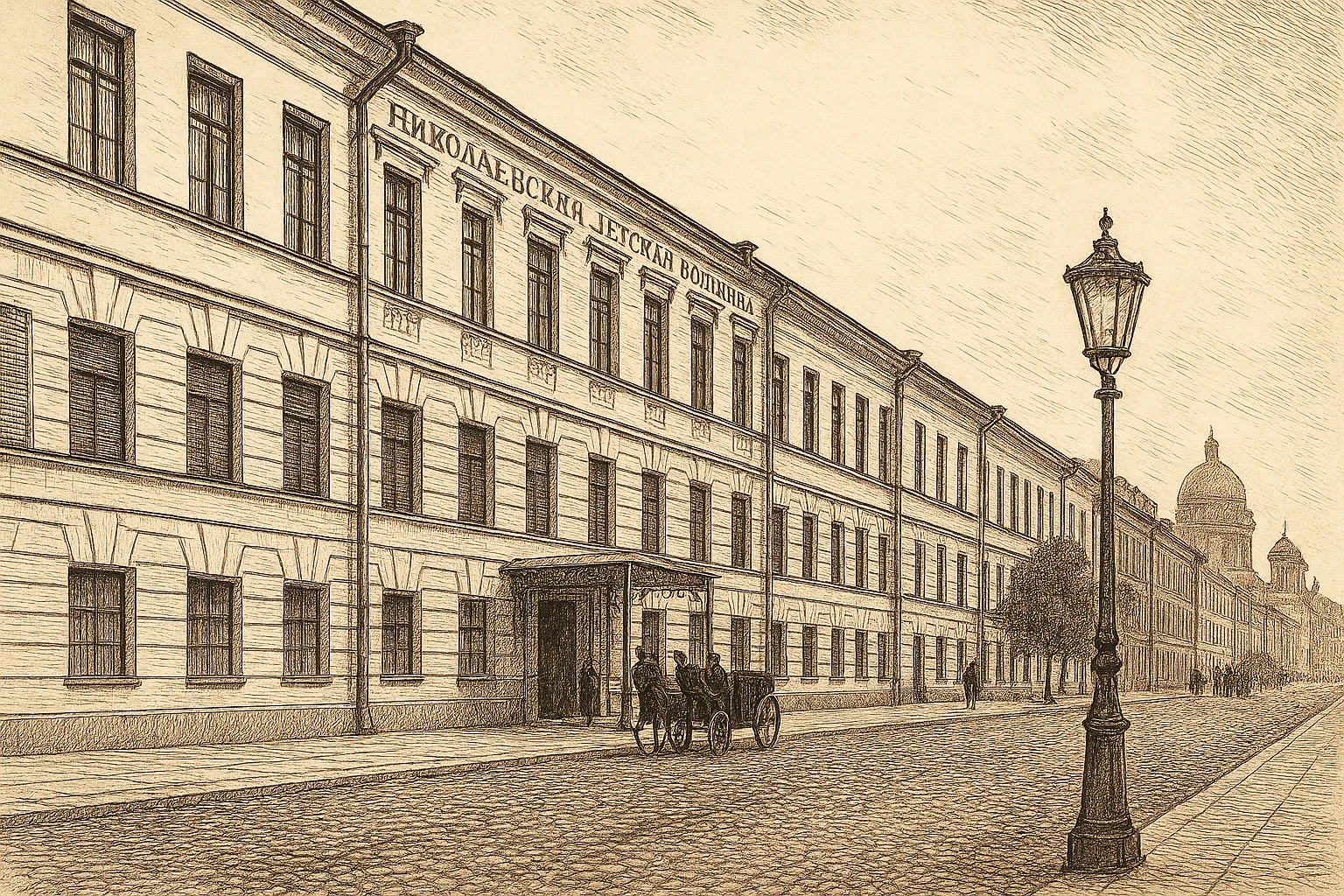 Здание Николаевской детской больницы в Петербурге в 19 веке - рисованный стиль emoji