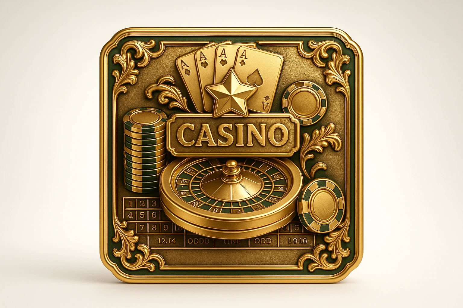 casino board with cannabis, green and gold color scheme, luxurious look emoji