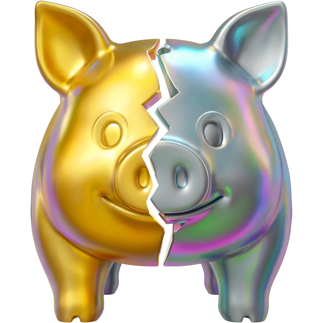 A pig reach, do te middle of his body of gold and the other middle of silver, do it a melt texture in the colors emoji