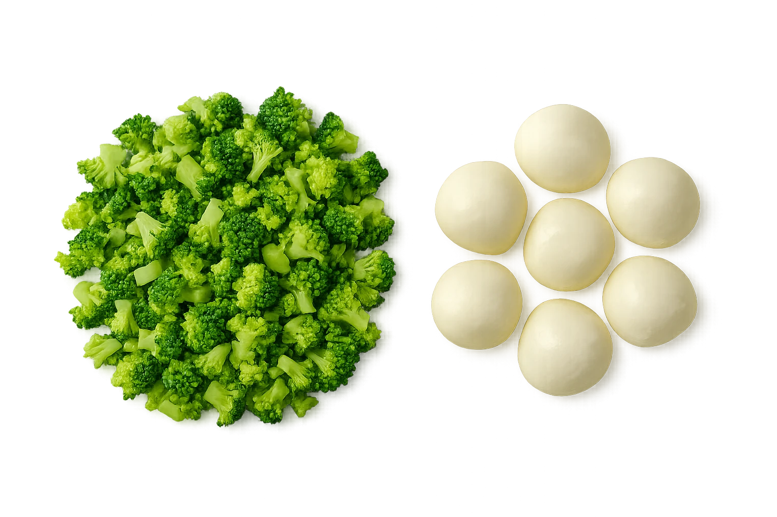 broccoletti sminuzzati accanto a mozzarelle emoji