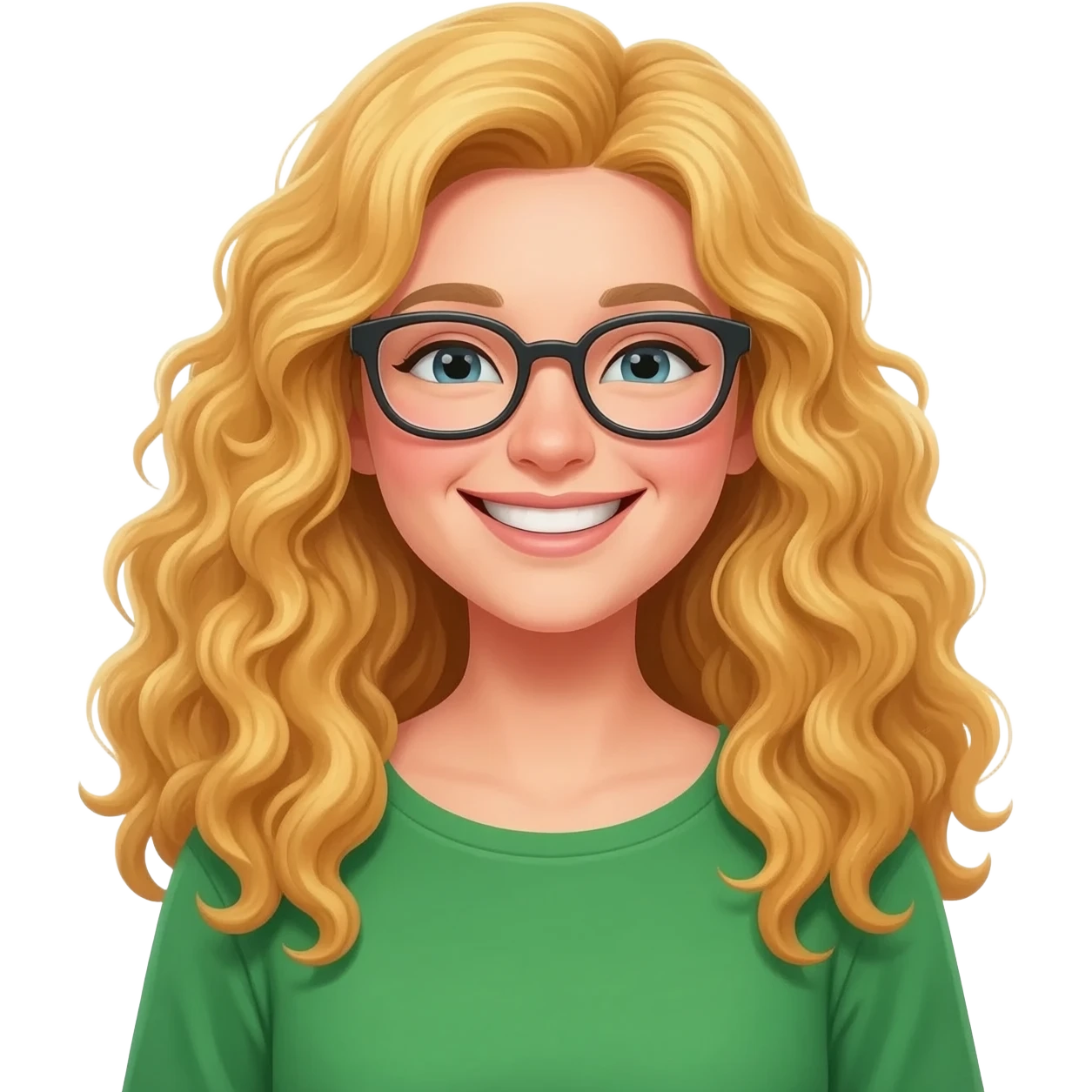 green belly laugh woman with long curly blonde hair an glasses emoji