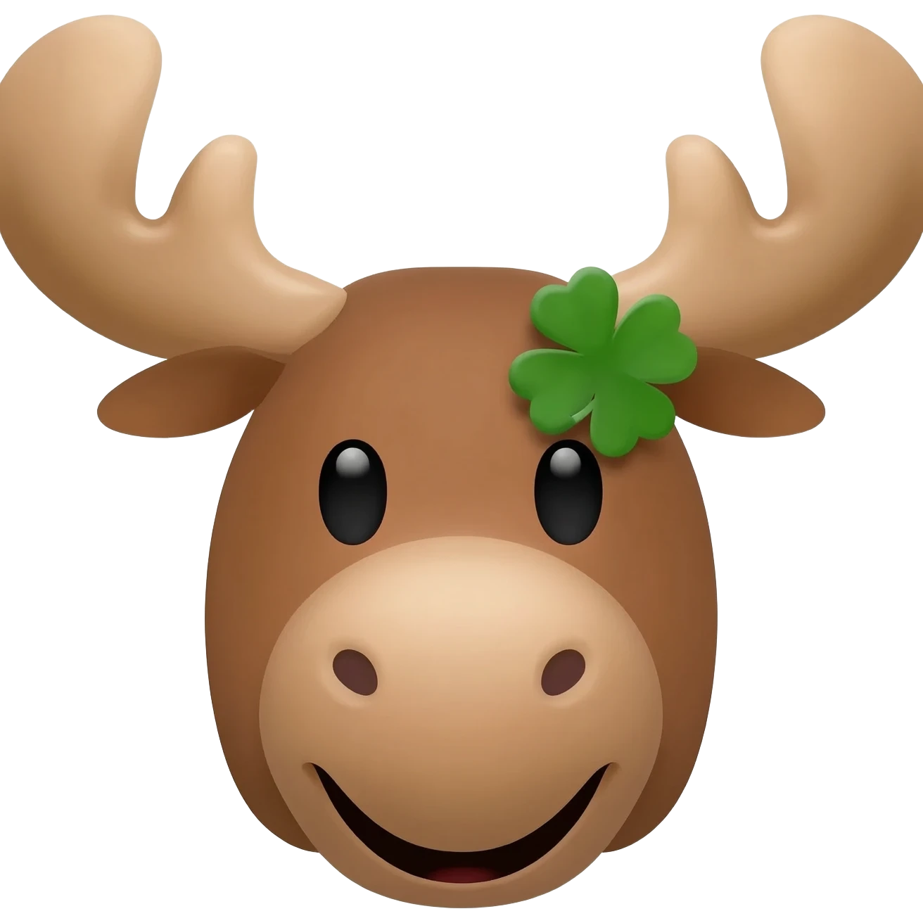 Fröhliches Elchgesicht mit einem kleeblatt an der Seite emoji