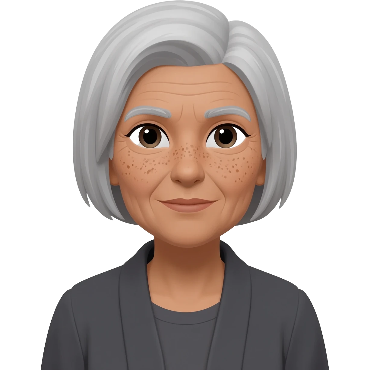 grandma, short hair, tan, dark grey, freckles emoji