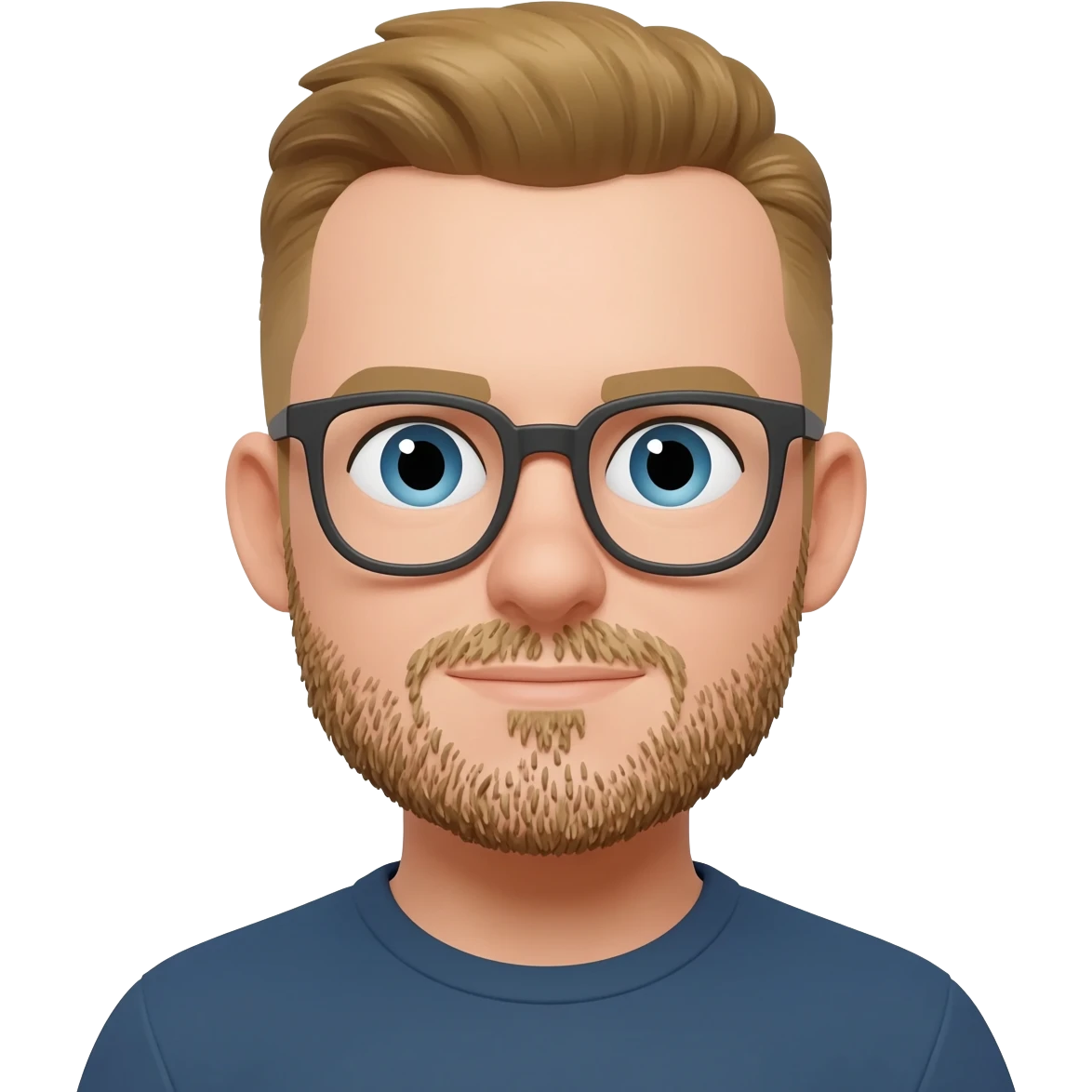 Homme blond foncé, cheveux courts, visage rond, avec une barbe naissante et des lunettes emoji