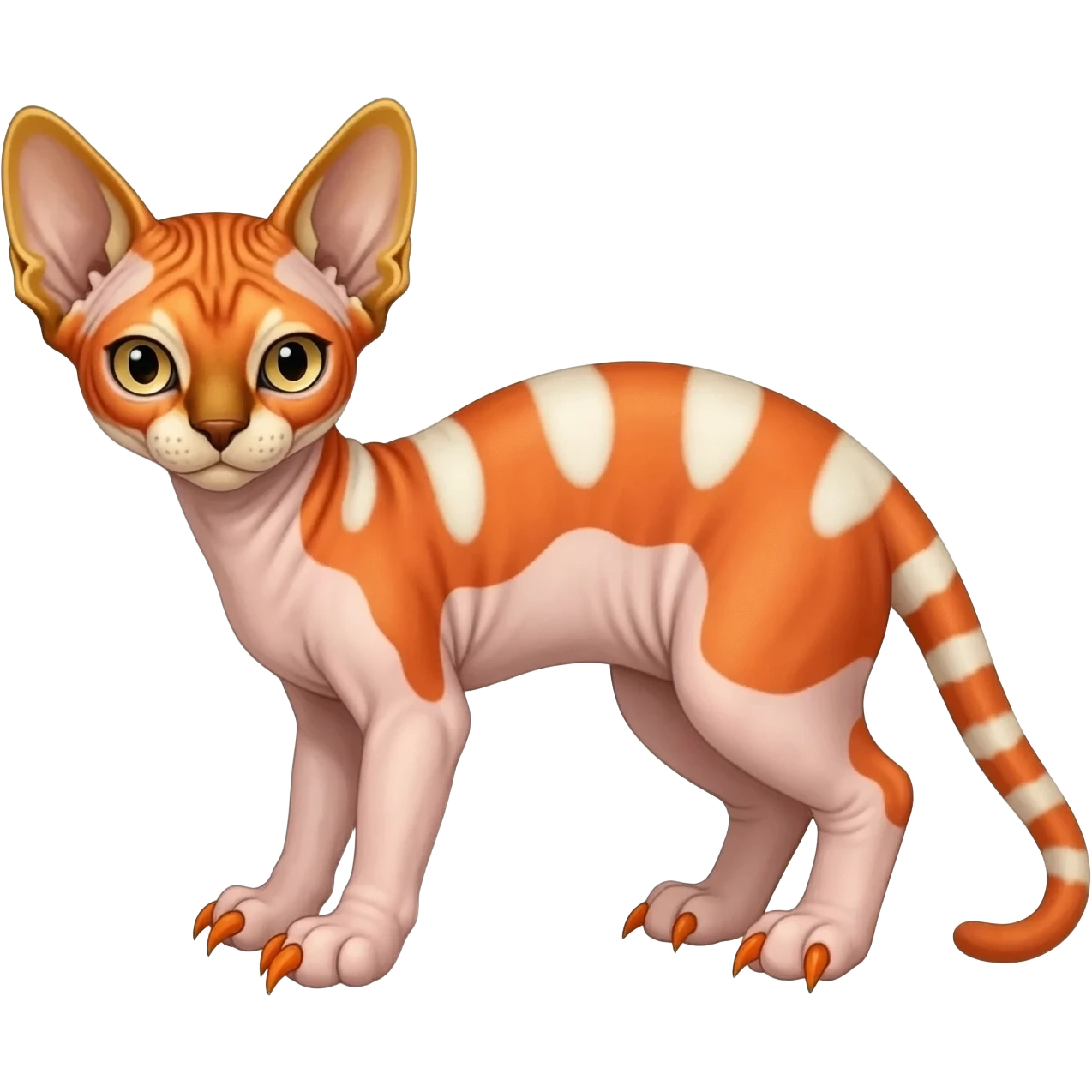 Caracal-Sphynx-Red-Panda-fusion-hybrid-animal-creature, full body emoji