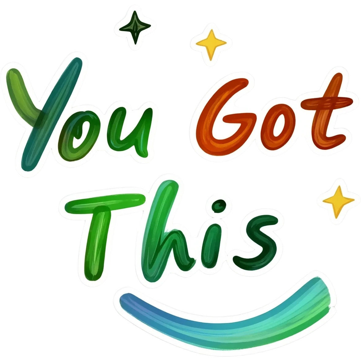 Hand-drawn motivational quote sticker: “You Got This!” with doodles, stars, and bright colors emoji