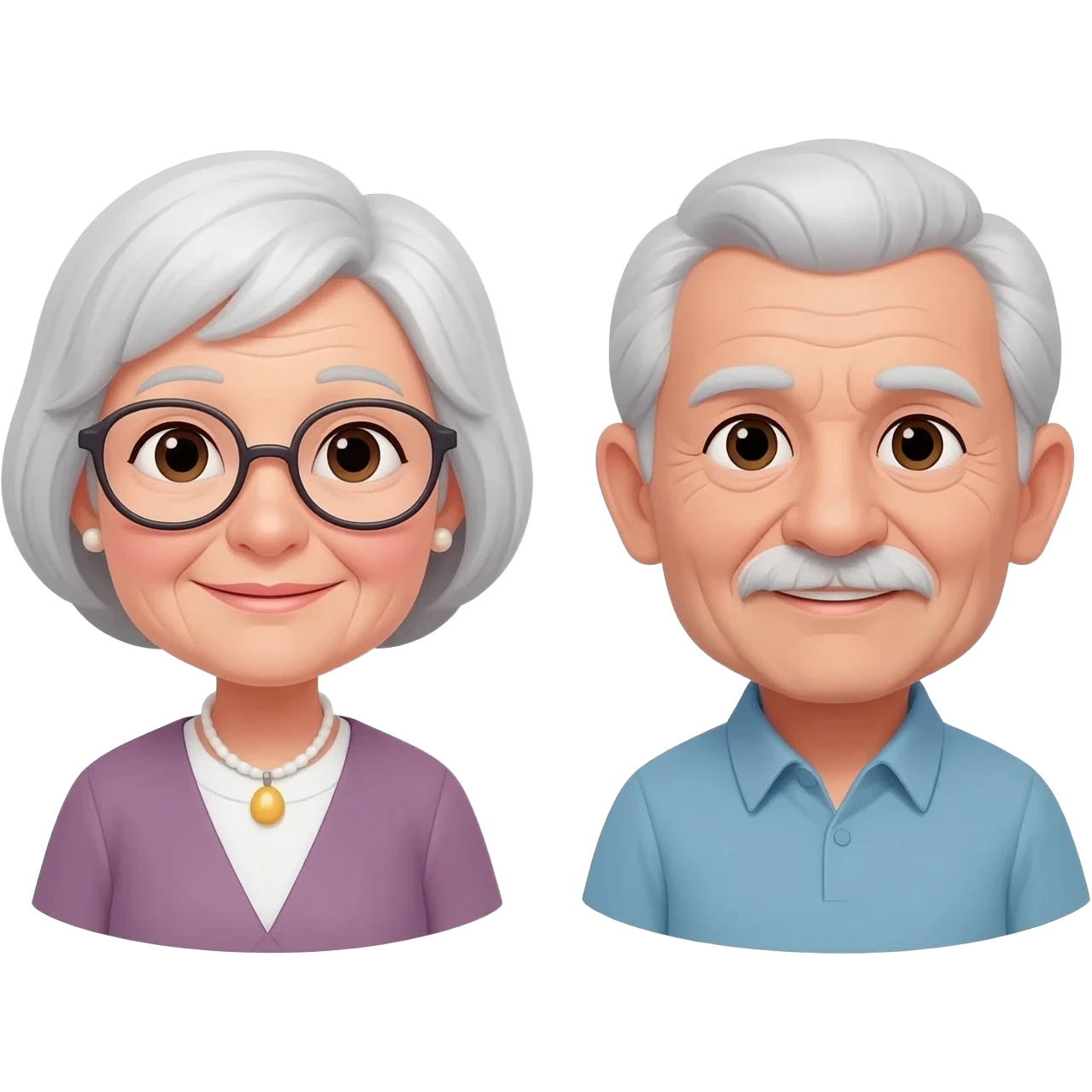 une grand mère avec cheveux blanc, peau blanche avec lunettes et un grand père cheveux poivre et sel, peau blanche emoji
