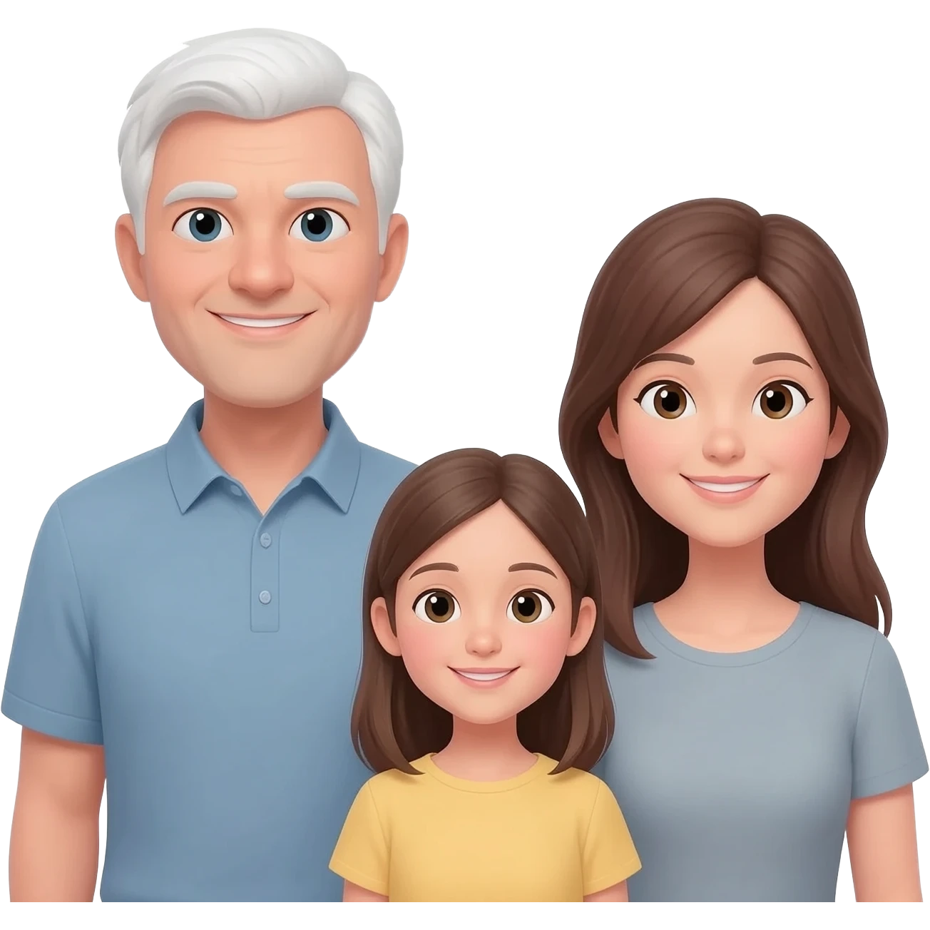 一家三口嘅emoji~爸爸要白色頭髮~媽媽就攣頭髮長嘅~囡囡同媽媽高度差唔多~大約18歲啡色頭髮 emoji