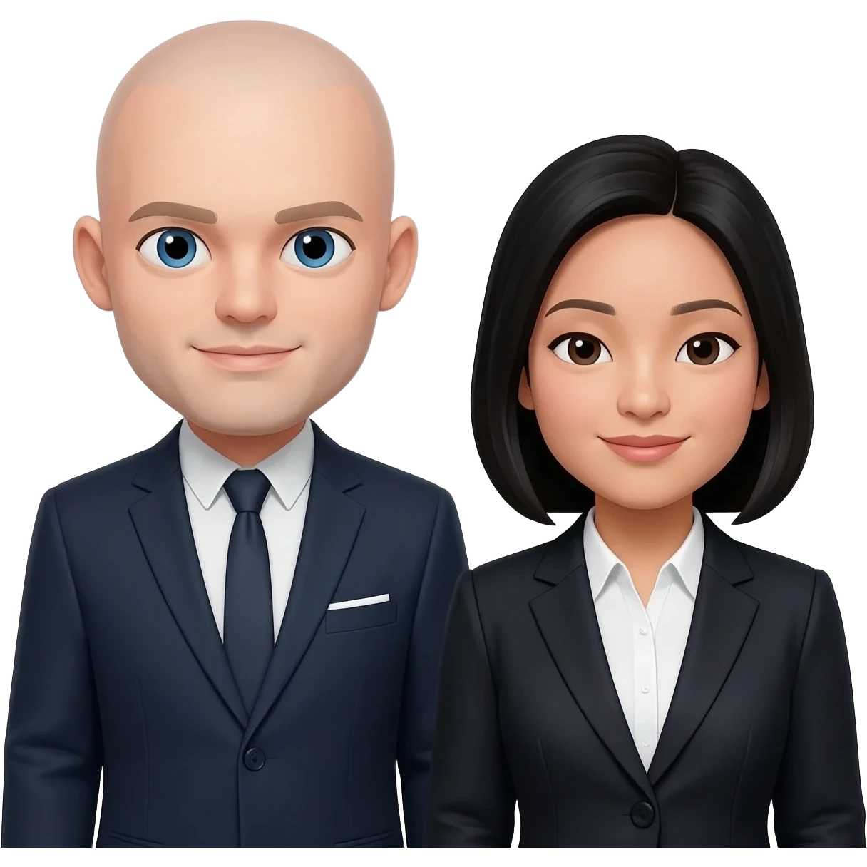 White man has no hair.Both dressed nice White Caucasian no hair his girlfriend from Asian emoji