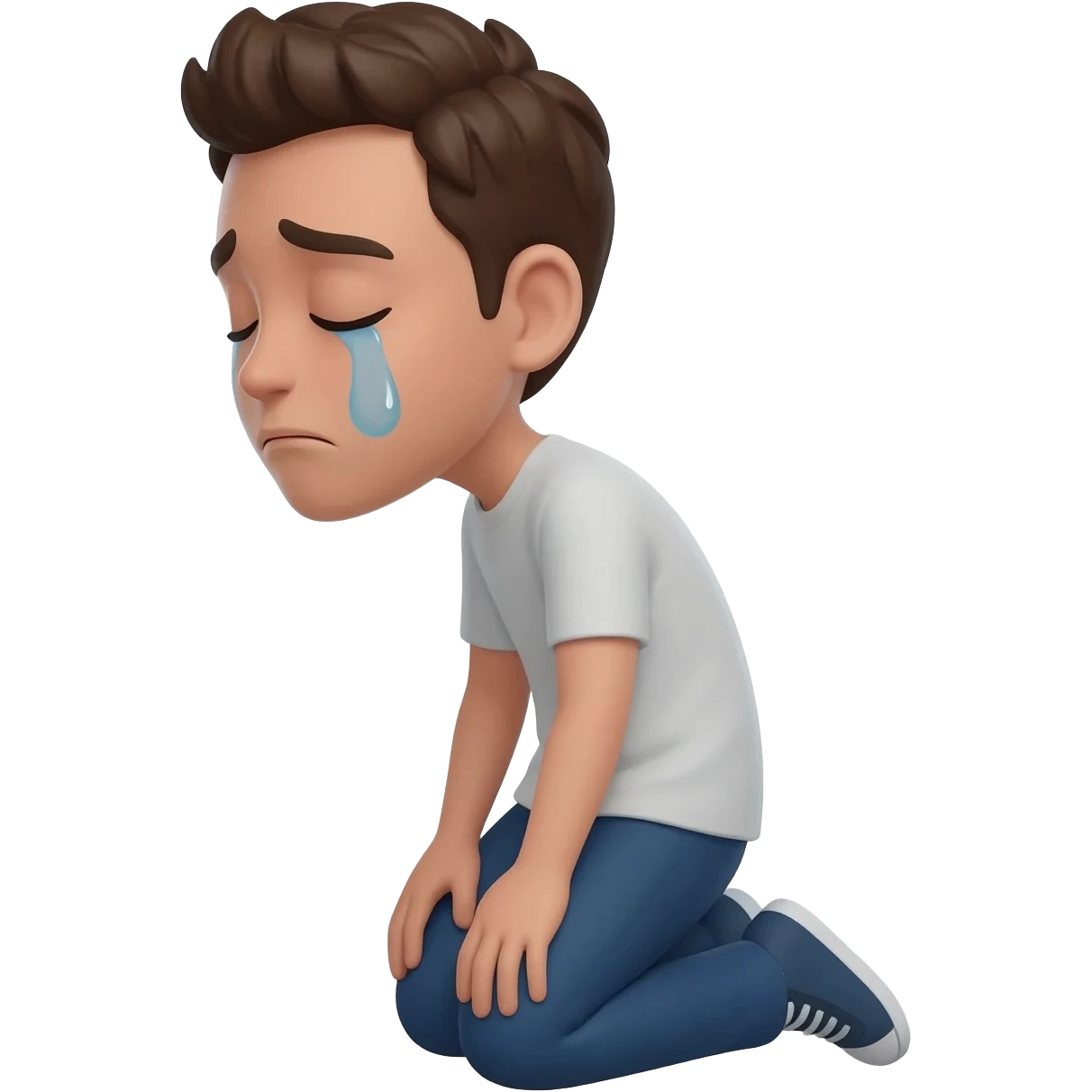 нарисуй моялящегося парня на коленях с  закрытыми шлазами  парню   20 - 25 лет с боку  emoji