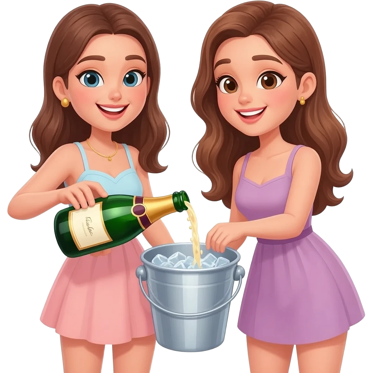 pretty girls pouring out a glass of champagne into the ice bucket when no one is looking emoji