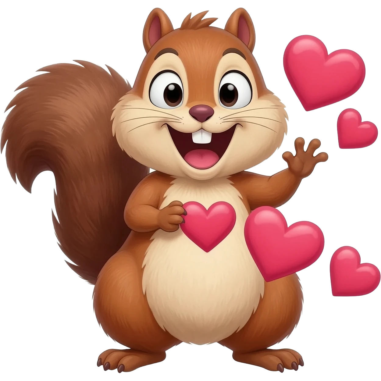 Crazy giggling chipmunk with a big heart is nervous because he's like tweak from south park on the the end he always smiles thought and breathes out hearts emoji