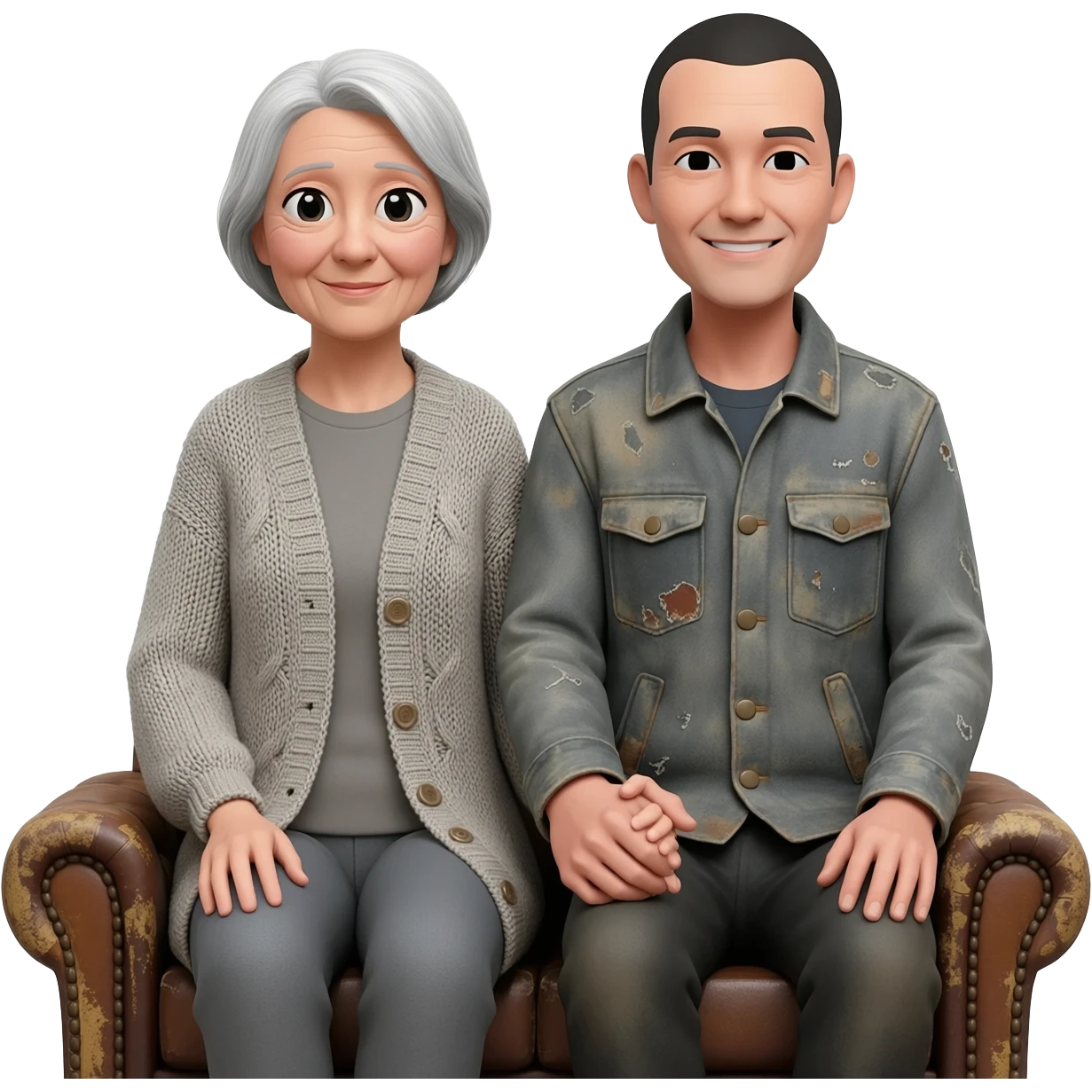 two elderly retired people sitting on a sofa or chair, one is female one rather androgynous emoji