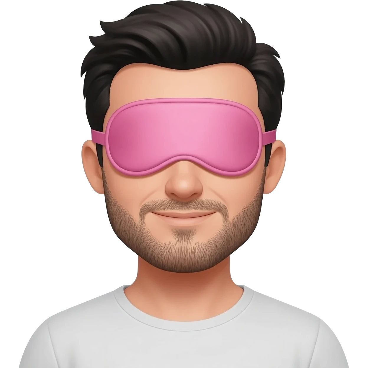 Sleep eye mask pink on man with dark hair and goatee emoji