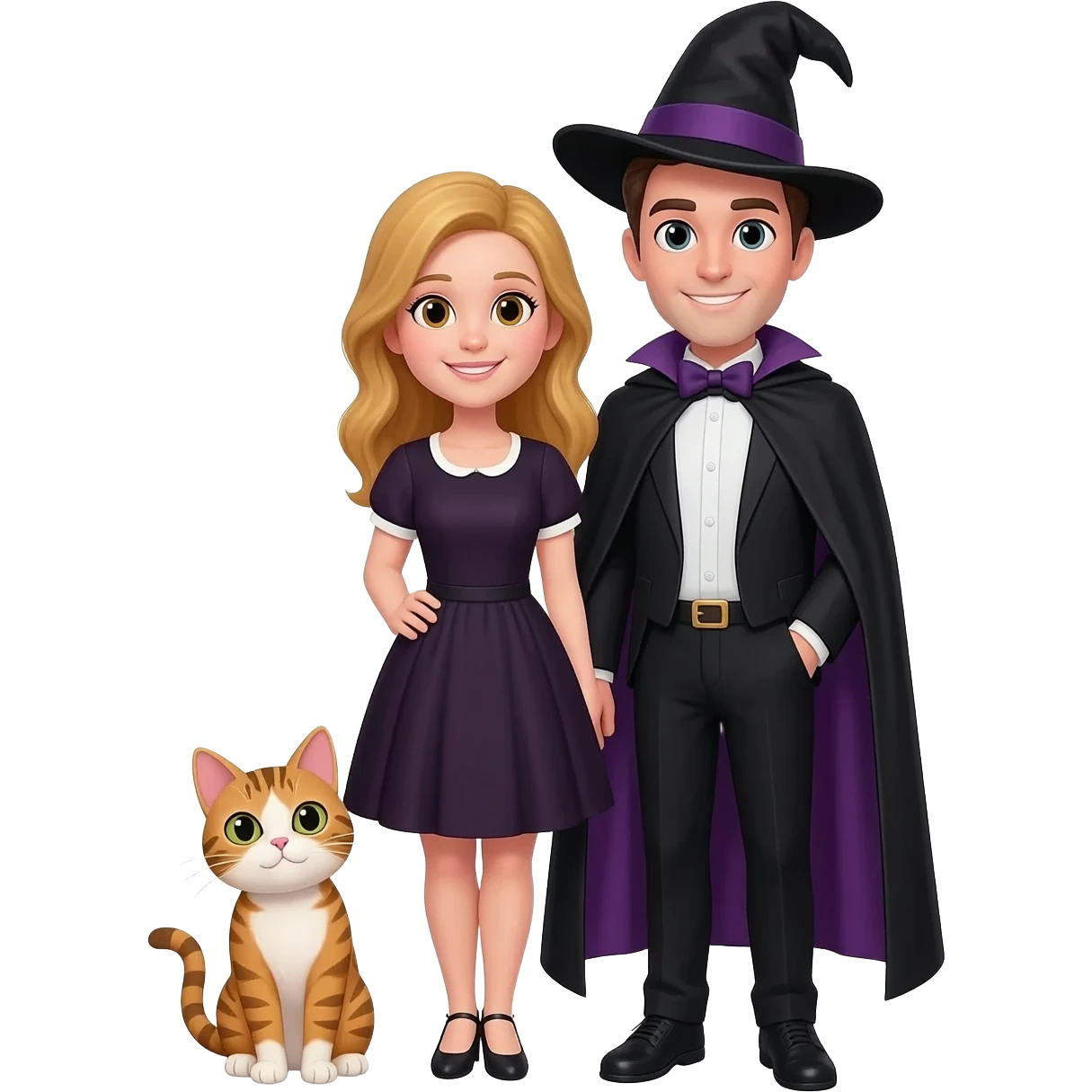 magician couple and their pet cat emoji