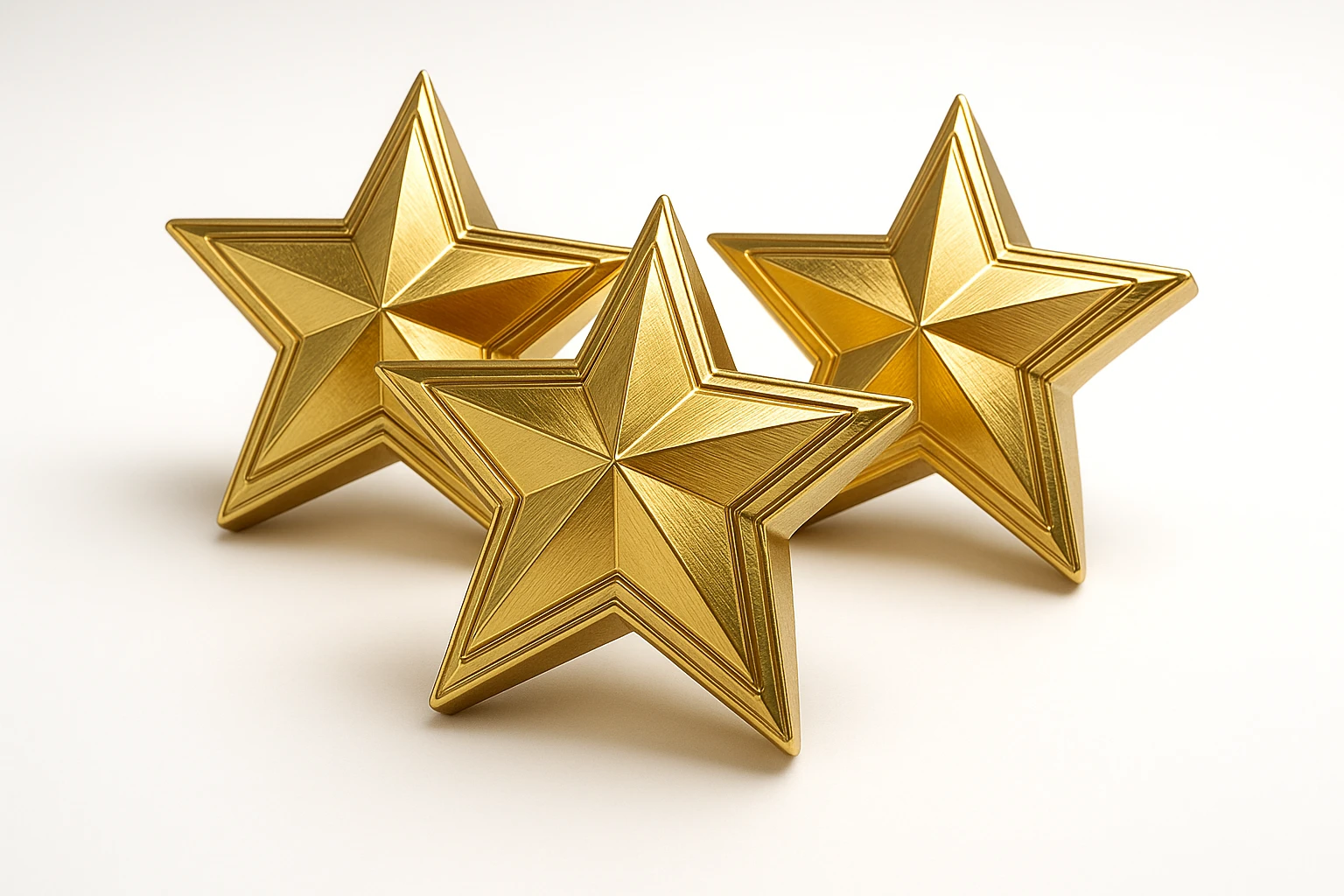 three gold stars, gold objects style, with a subtle shine emoji