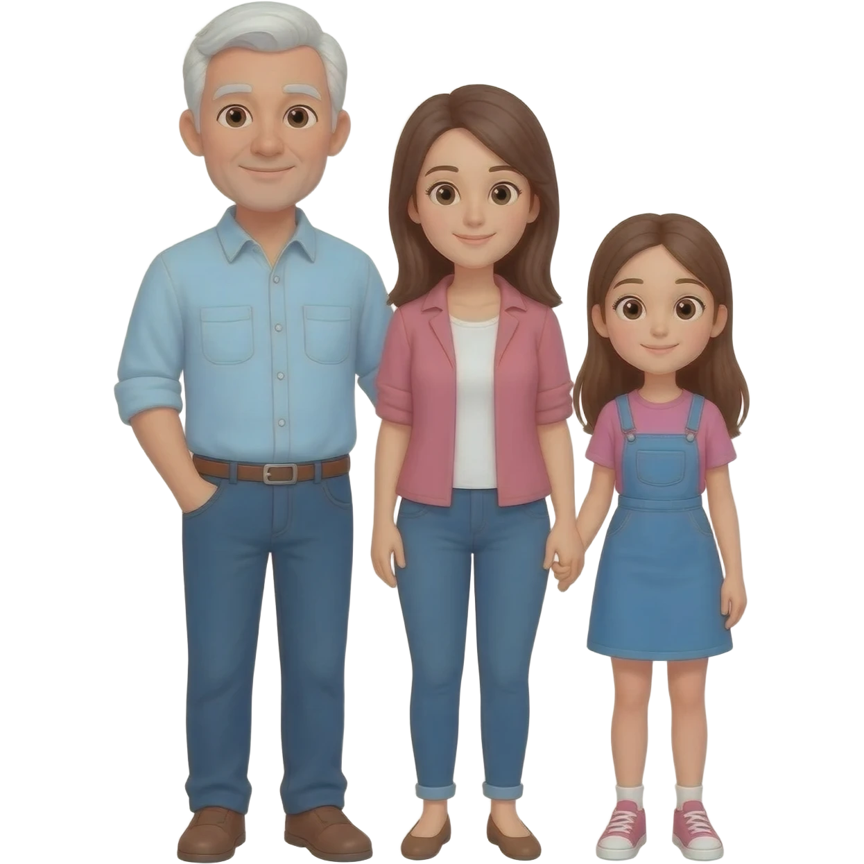 一家三口嘅emoji~爸爸要白色頭髮~媽媽就攣頭髮長嘅~囡囡同媽媽一樣高大~大約18歲啡色頭髮 emoji