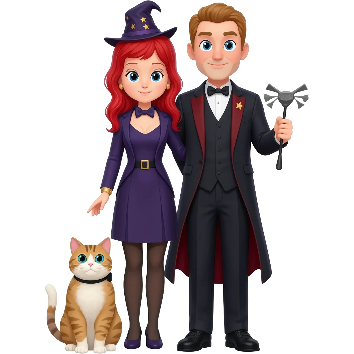 magician couple and their pet cat emoji