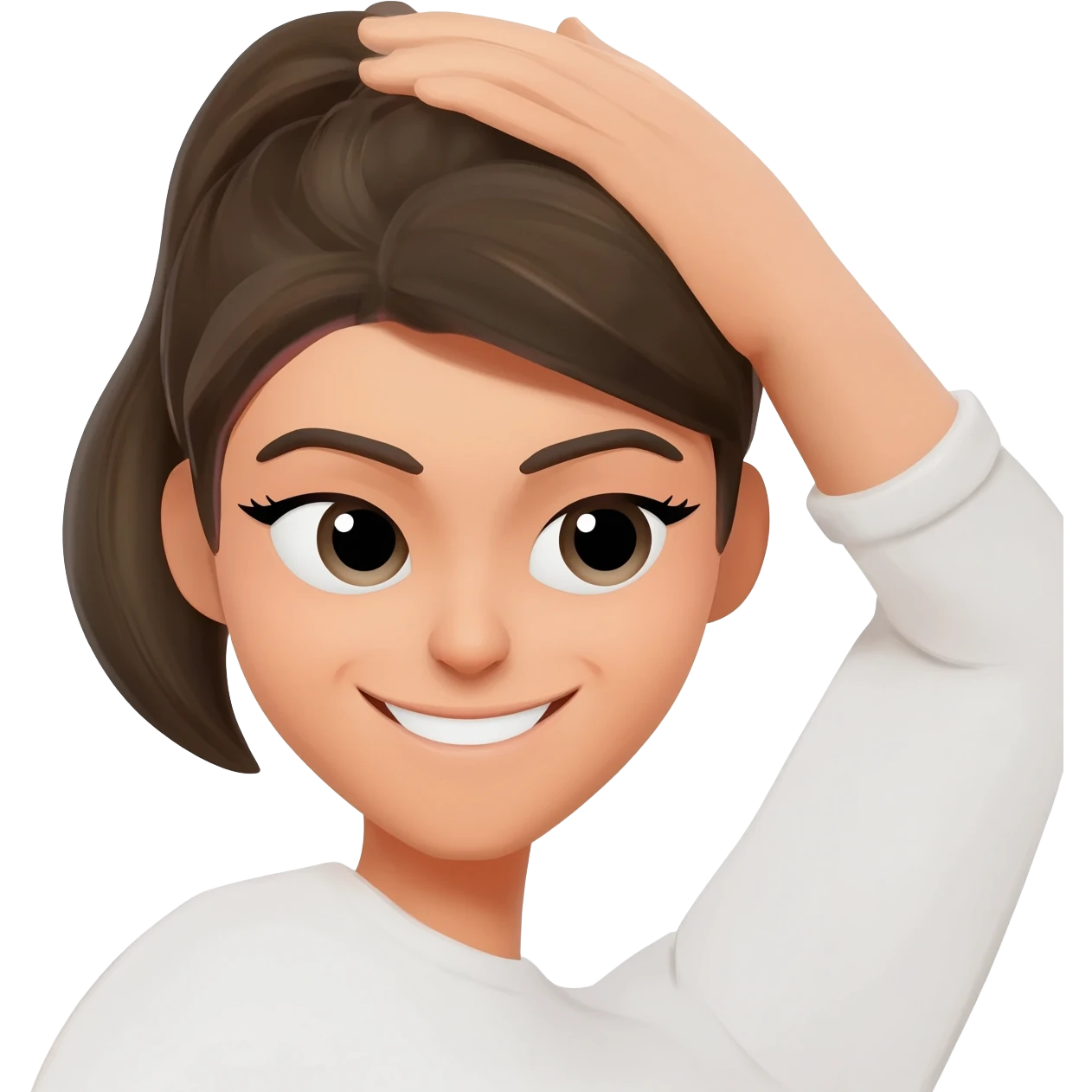 Saçını kulaginin arkasına eliyle sikistiran ve yere bakarak gulumseyen emoji emoji