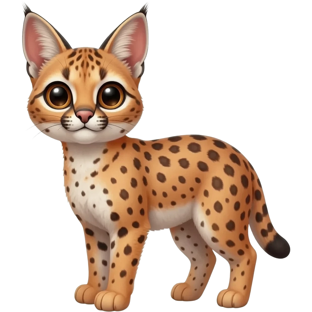 Big-eared big-eyed cute realistic animalistic feral digitigrade 4-legged anime-styled Caracal-Trico-Vernid-Sergal-Serval-hybrid-fusion-creature-animal, full body emoji