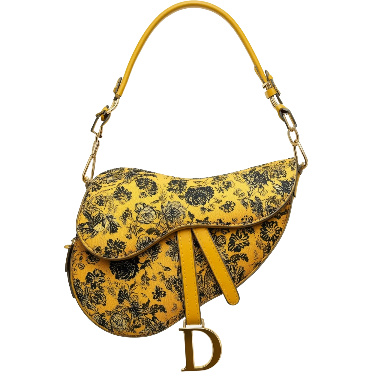 yellow dior printed saddle bag emoji