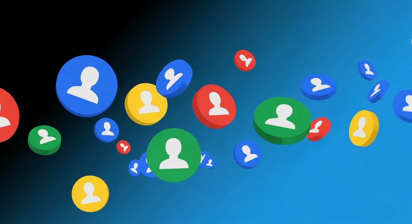 Graphic of a flying aroundg google profiles (Gradient black and blue background) emoji