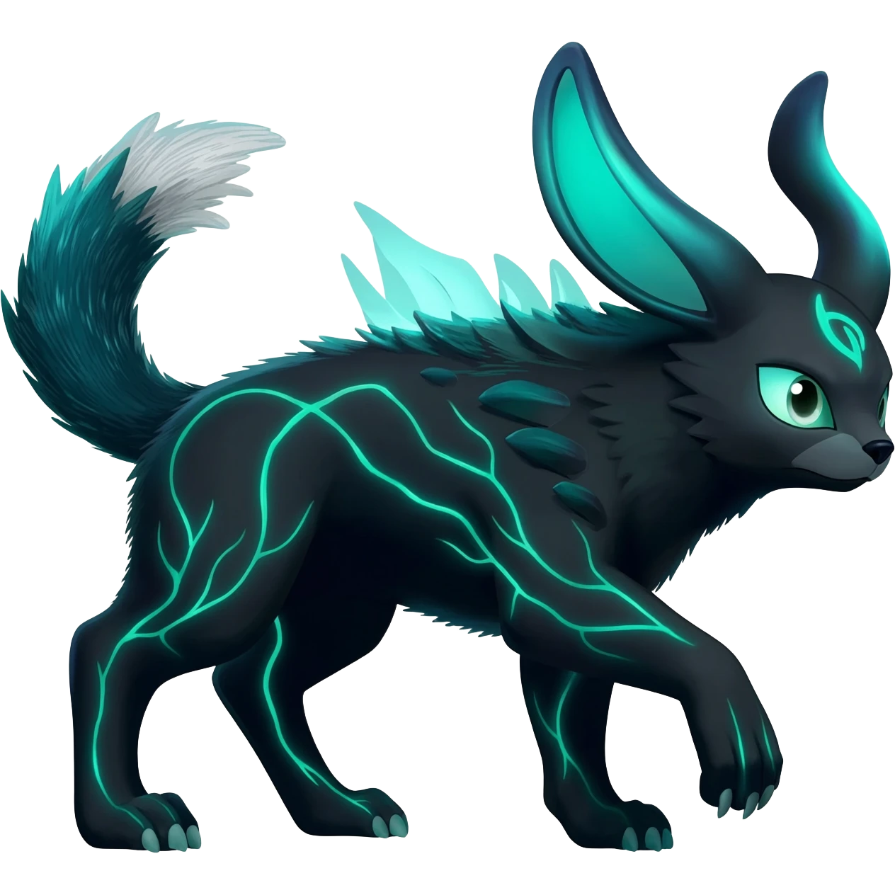 bioluminescent dark abysmal abyssal neon-glowing Trico-Sergal-Furret-Ferret-Wolverine-Vernid-furry-fursona-fusion-Fakemon-animal-hybrid-creature, full body emoji