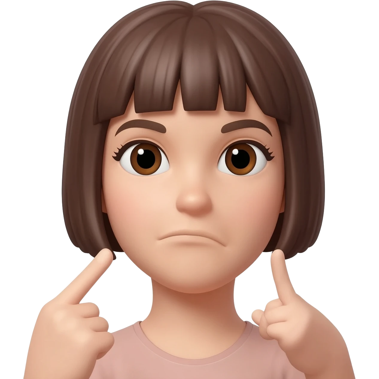 Tête emoji beige fille brune cheveux courts iPhone IOS qui exige de faire ce qu’on dit en pointant du doigt emoji