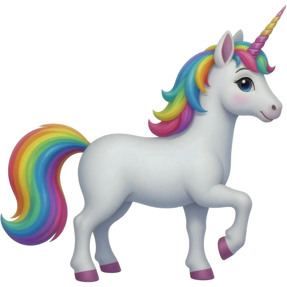 Unicorn. all multicolour hair and tail with magical Horn emoji