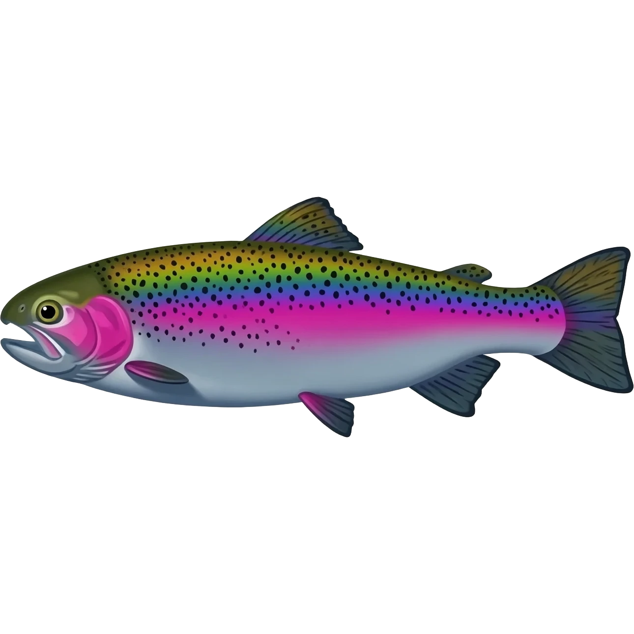 rainbow trout fish bright saturated purple blue green yellow white with black speckles emoji