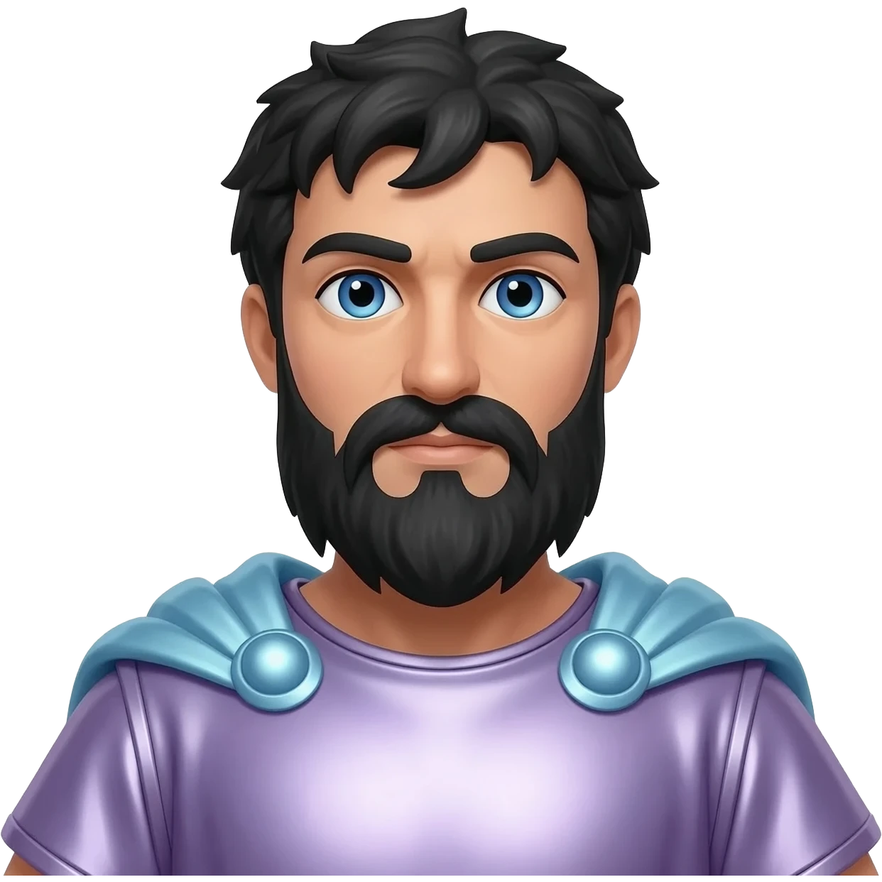 Jupiter from Roman Mythology with blue eyes, black hair and beard, pale purple metallic tunic, light steel blue metallic cloak emoji