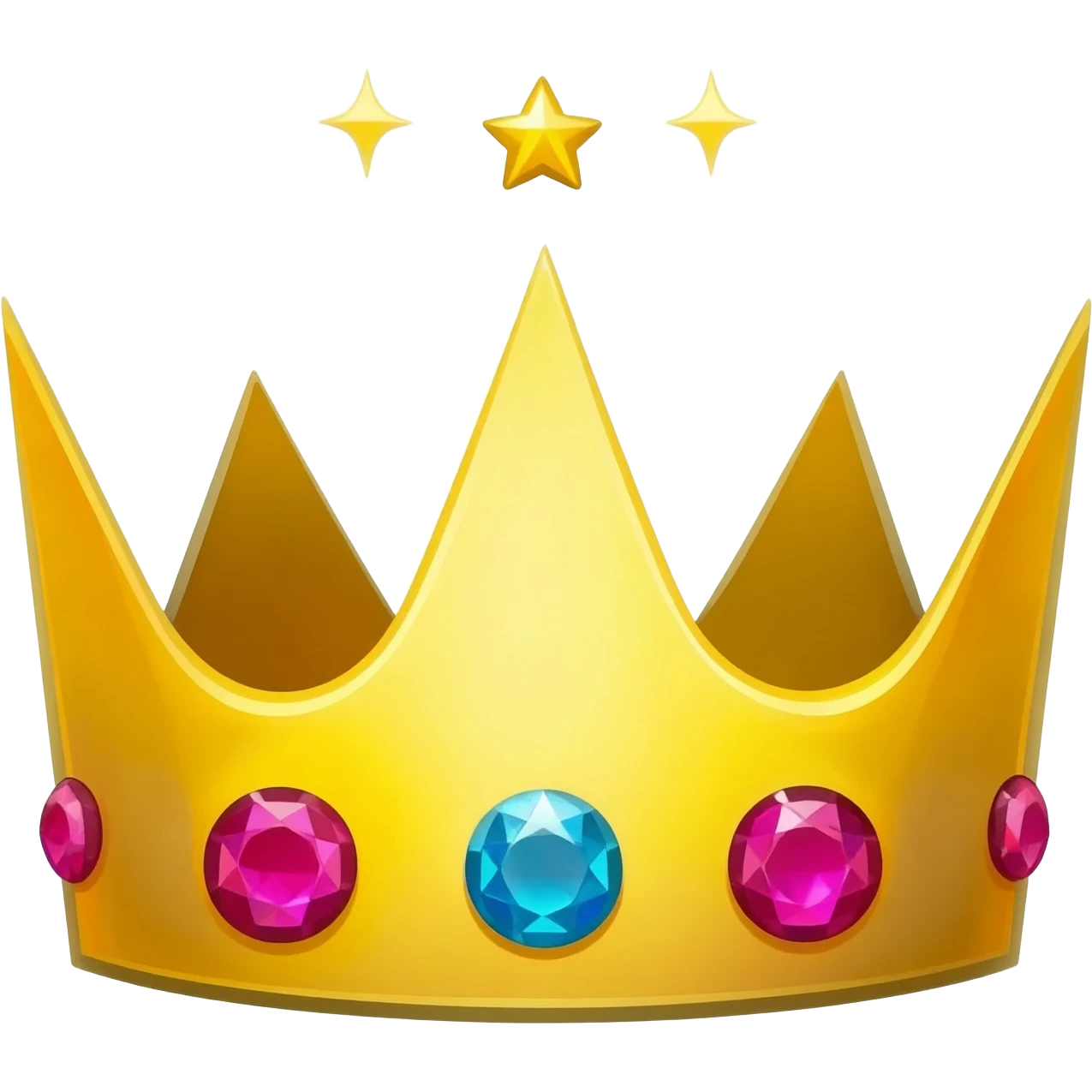 A stylized golden crown with sharp triangular points,
inlaid with bright ruby and sapphire gems,
outlined with a thick dark border for contrast.
The crown emits a subtle neon glow in yellow and purple,
with a small sparkle star above it to emphasize exclusivity. emoji