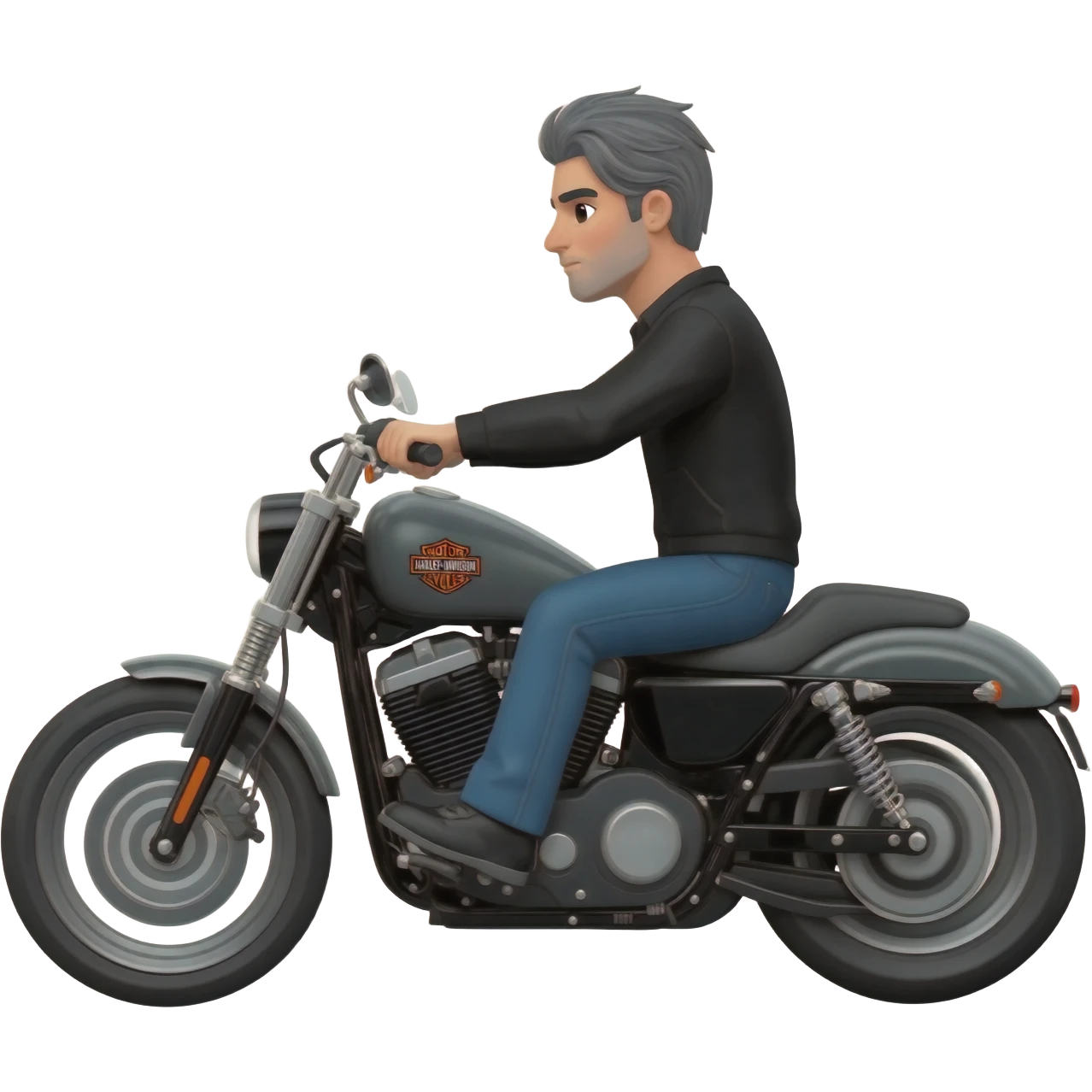 Black and Gray haired white guy riding Harley davidson emoji