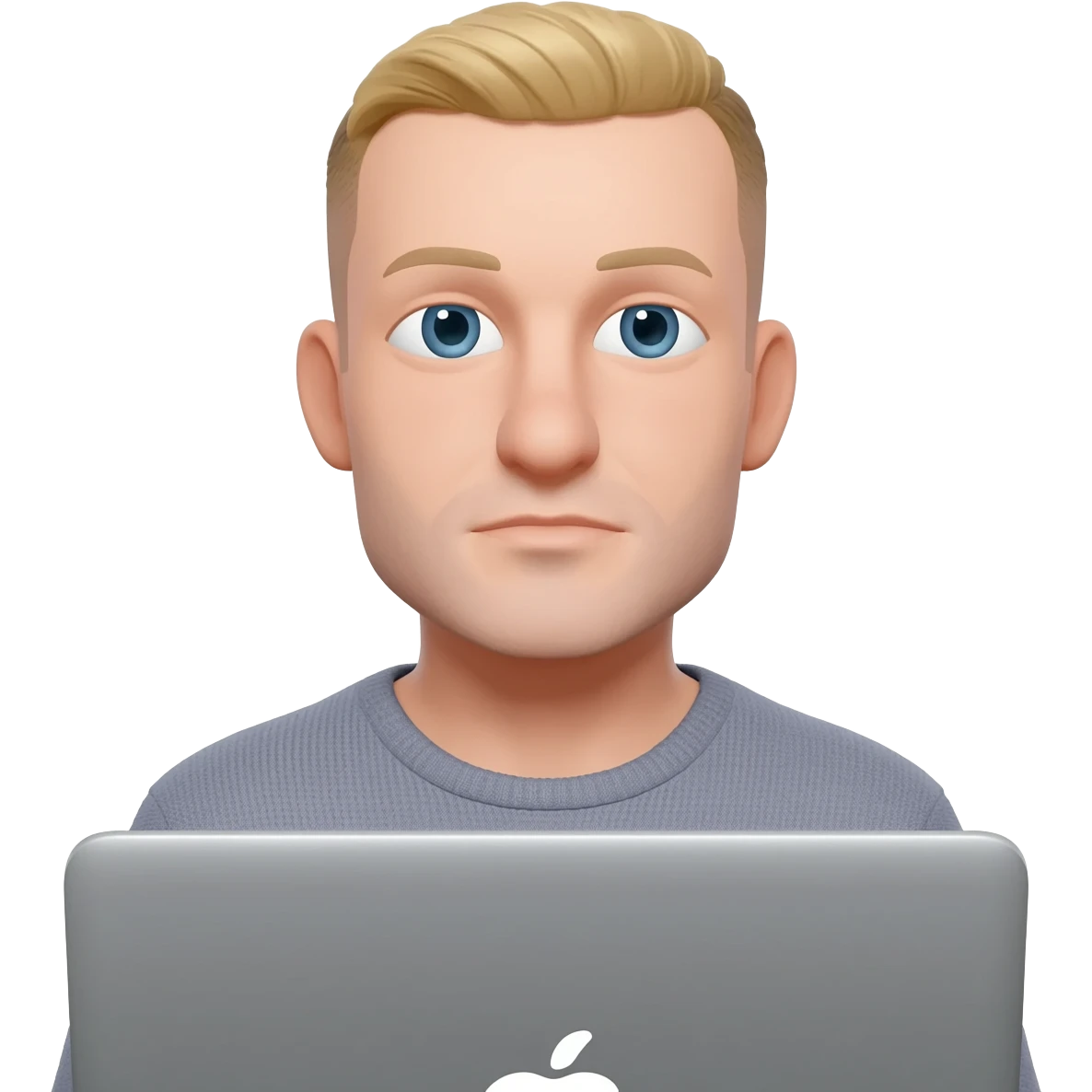 парень 30 лет с короткострижеными волосами без очков европейской внешности с голубыми глазами сидит за макбуком видно только часть лица (волосы русого цвета) emoji