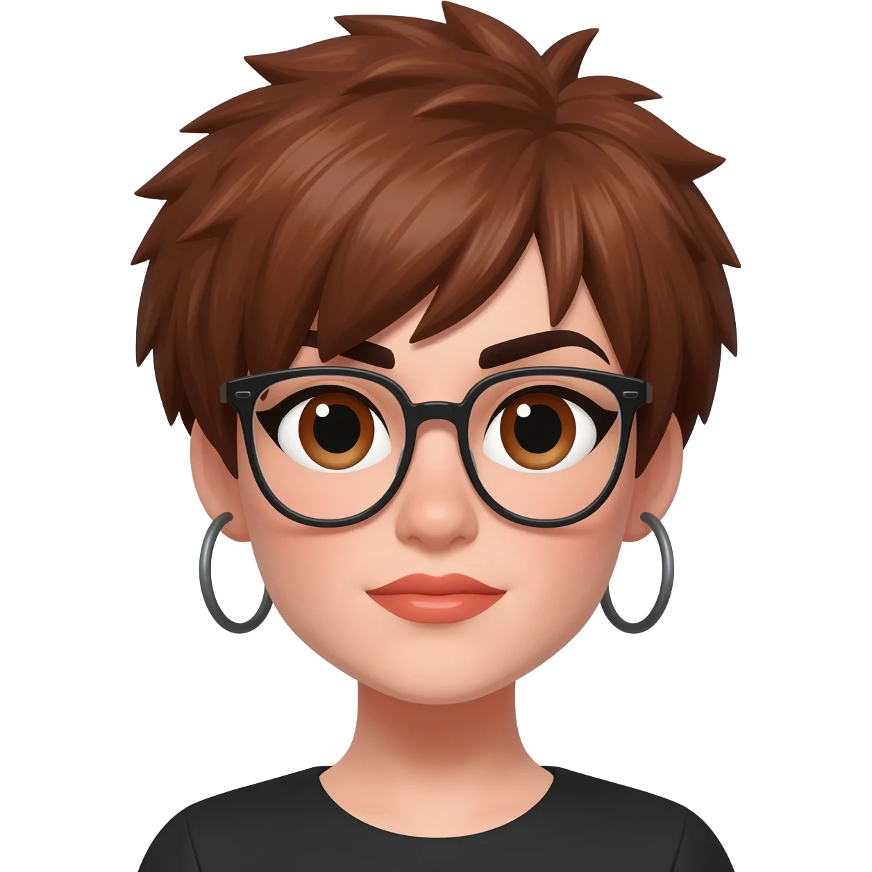 Female very very short brown hair few spikes brown eyes hoop earrings glasses full lips emoji