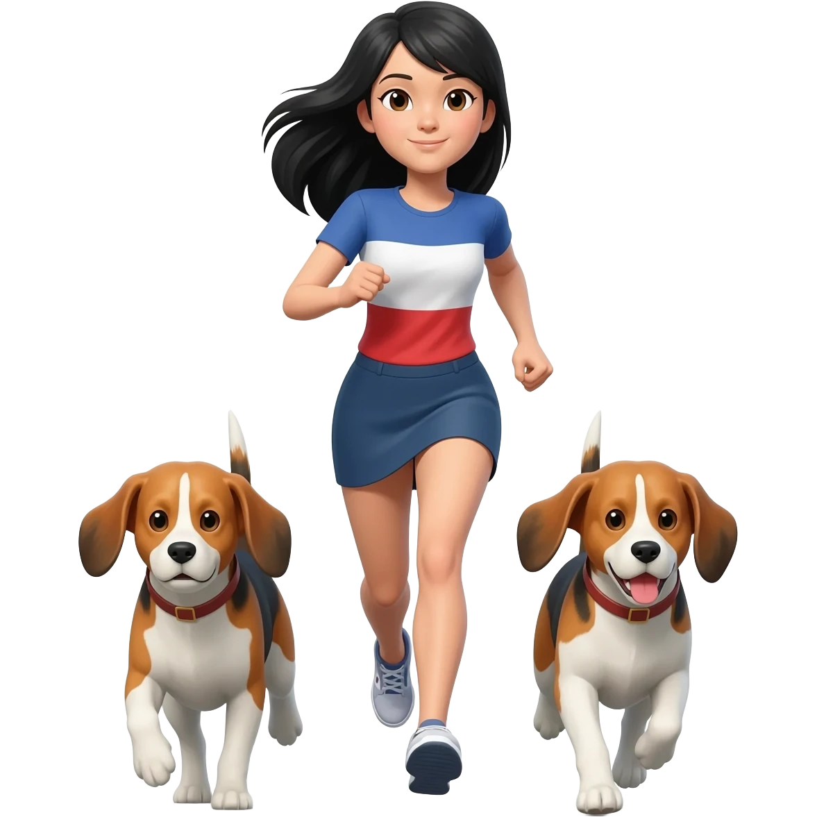 femme franco japonaise qui cours avec son beagles devant emoji