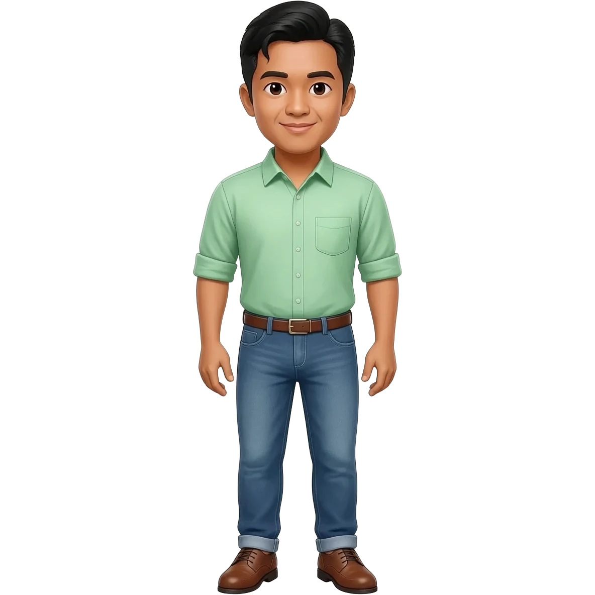 Filipino man light green shirt denim jeans with brown shoes emoji