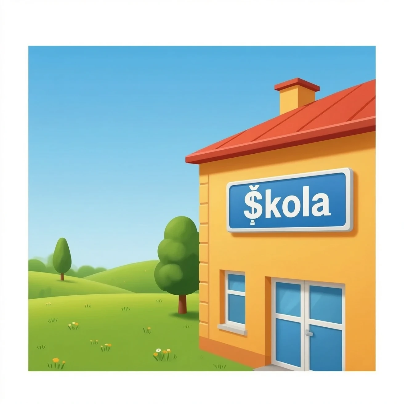 School building with a sign on it that says Škola emoji