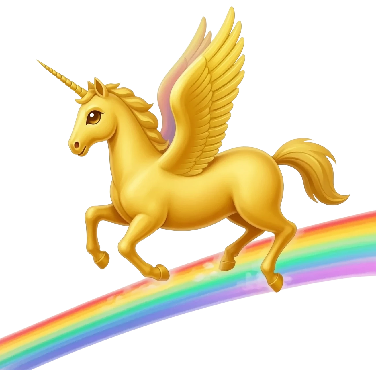 golden pegasus galloping across a rainbow cloud trail emoji