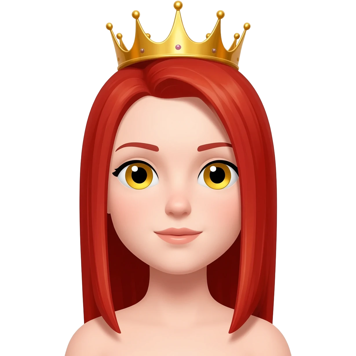 White girl with red straight hair and yellow eyes with a crown on her head emoji