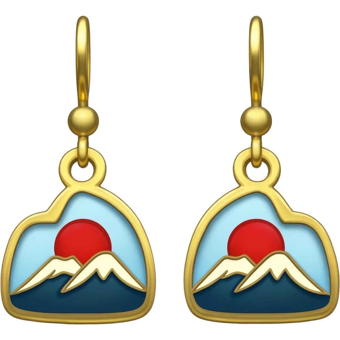 hanafuda earrings pair, without face or any person,distinct pair of hanafuda earrings with the image of the rising, red sun over a mountain emoji