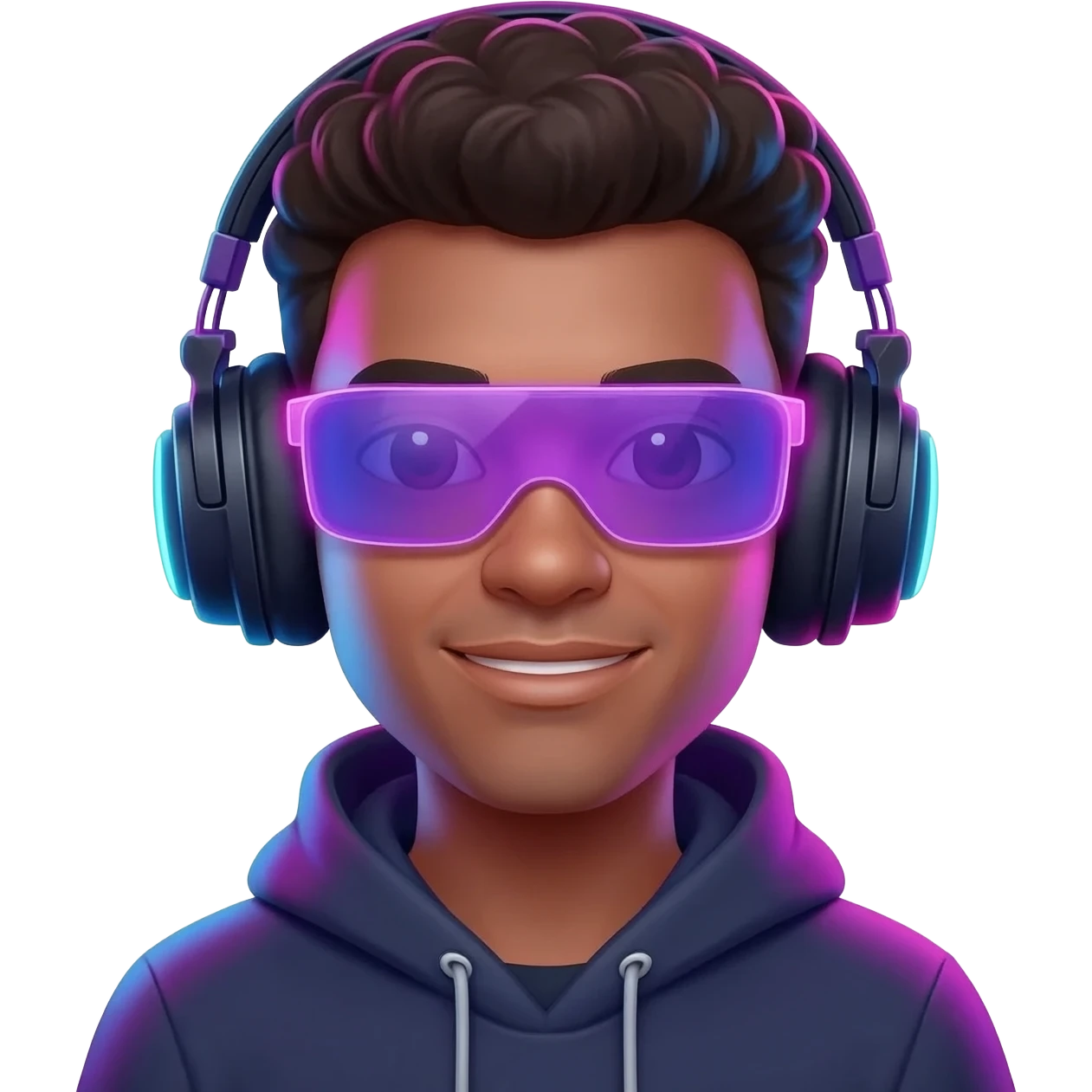 Online Influencer Streamer Clipper White With Headphones, Meta glasses, and NEON light flashed into the face. emoji