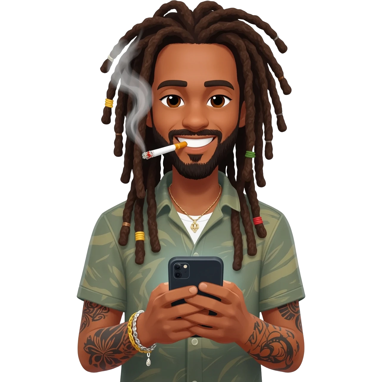 Santos is tall, with long dreadlocks, sleeve tattoos, a great smile, and distinctive style, IN long lazy afternoons smoking pot and texting girls emoji