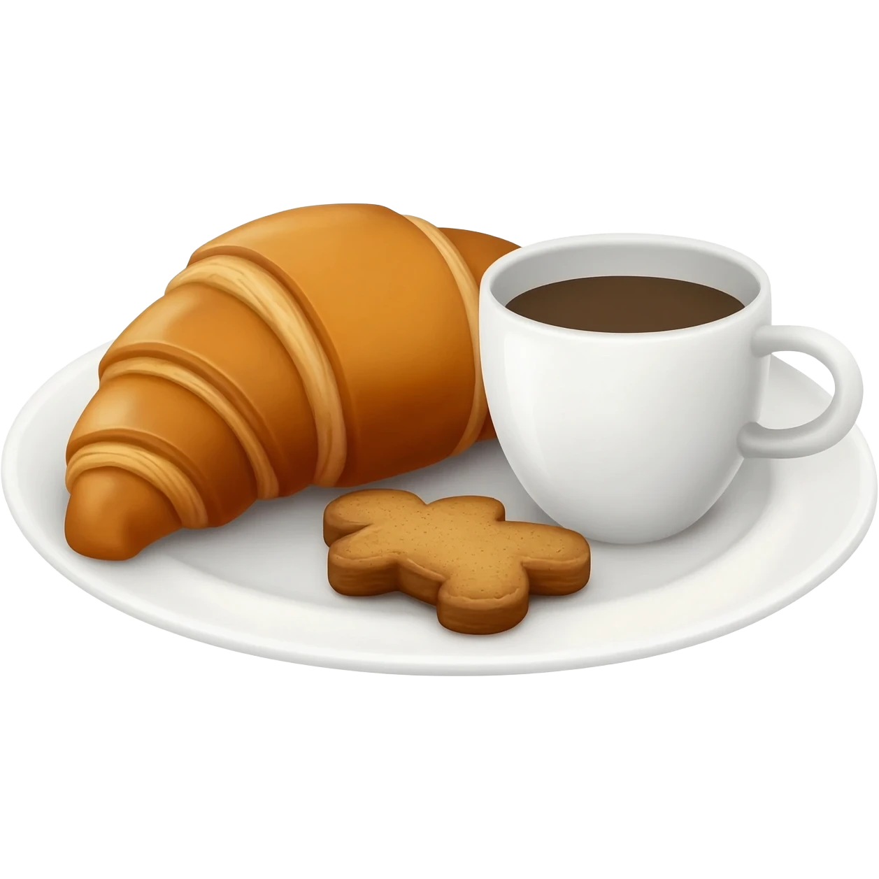 A croissant in a plate with a side of brown gingerbread cookies and some coffe emoji