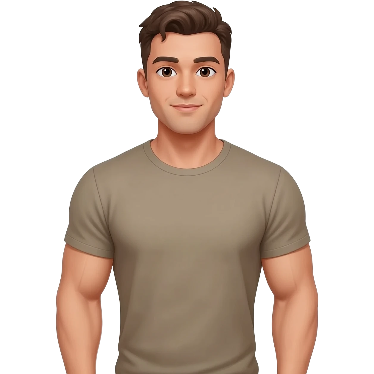 Fit muscular man with t shirt and light brown skin emoji