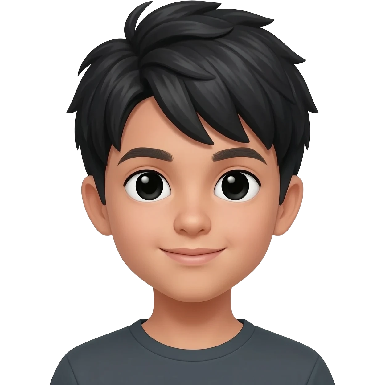a boy with black short hair, black eyes and beautiful emoji