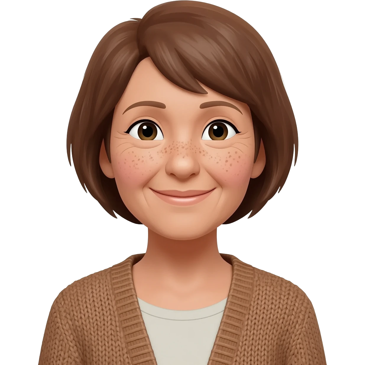 grandma, short hair, tan, brown hair, freckles emoji