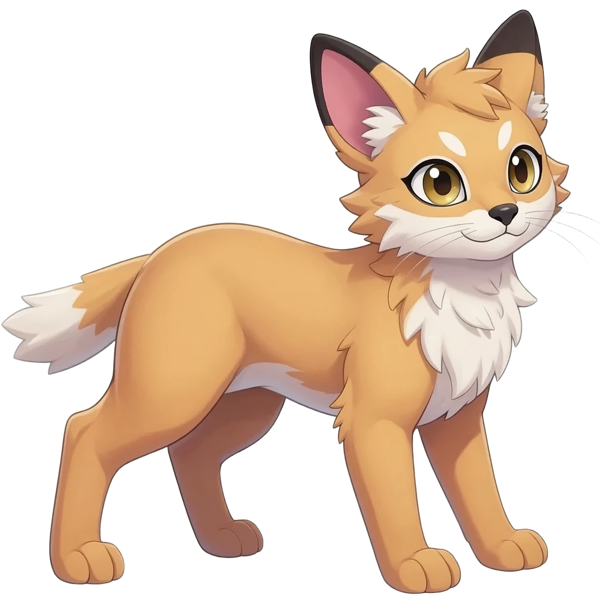 Big-eared big-eyed cute realistic animalistic feral digitigrade 4-legged anime-styled Meloetta-Furret-Sergal-Serval-hybrid-fusion-creature-animal, full body emoji