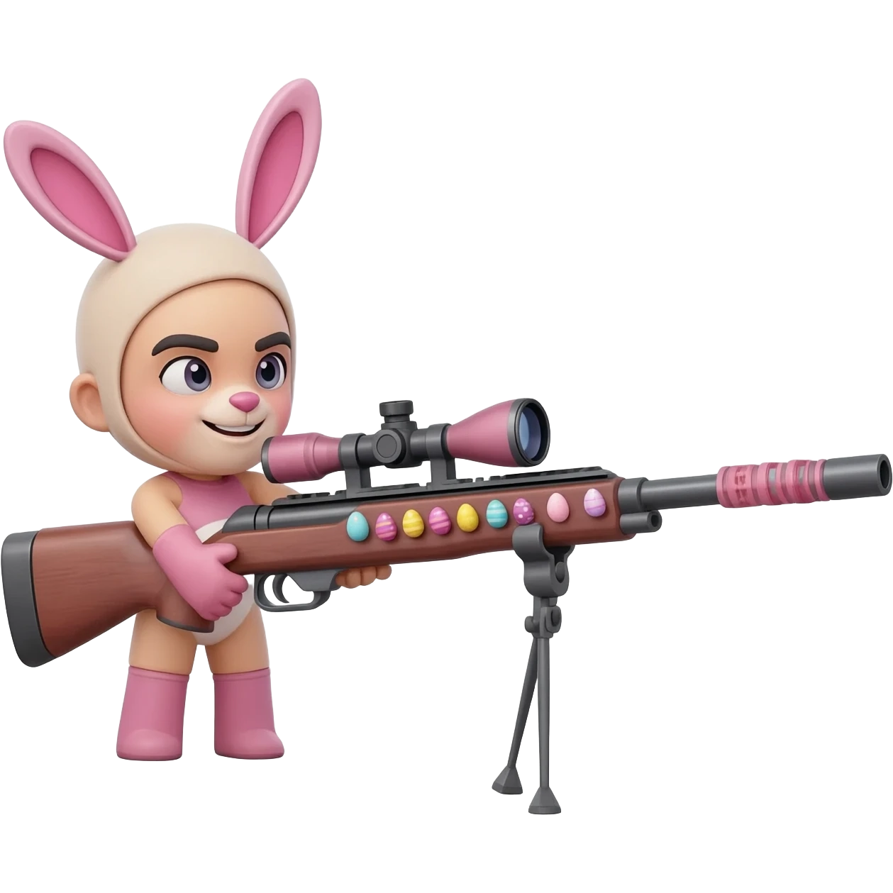 easter theme sniper rifle like with bunny ears and eggs and pink emoji